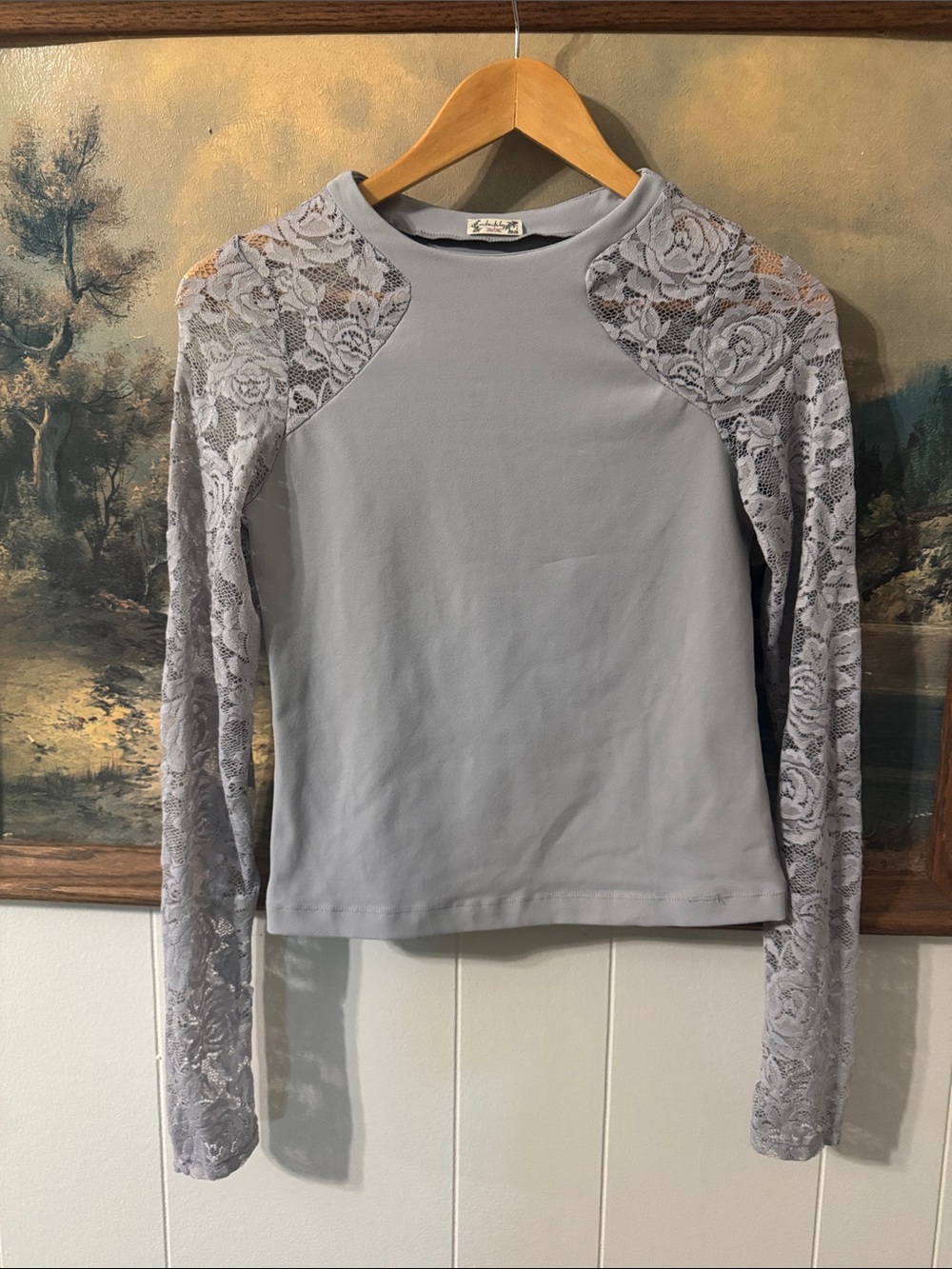 Free People Dusty Lavender Lace Raglan Long Sleeve Top